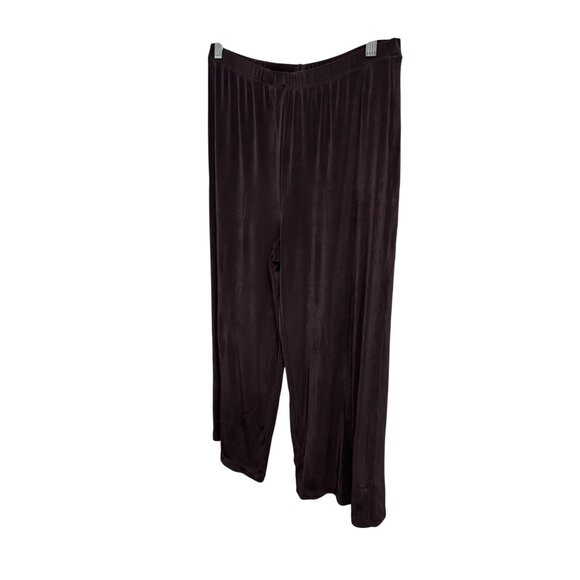 Units Womens Large Wide Leg Pants Liquid Knit Brown Pull On Elastic Waist - Picture 3 of 8